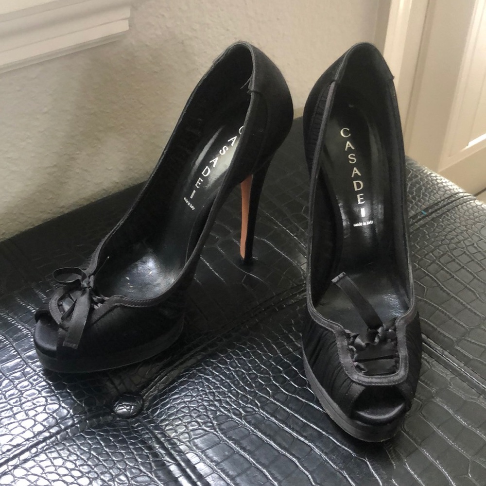 Black Satin Casadei Platform Heels